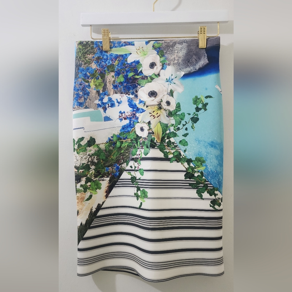 Clover Cayon Floral and Striped Women's Skirt, Size Small.